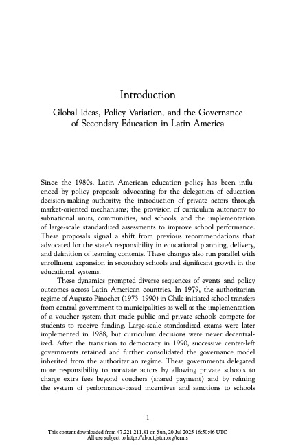 Introduction: Global Ideas, Policy Variation, and the Governance of Secondary Education in Latin America